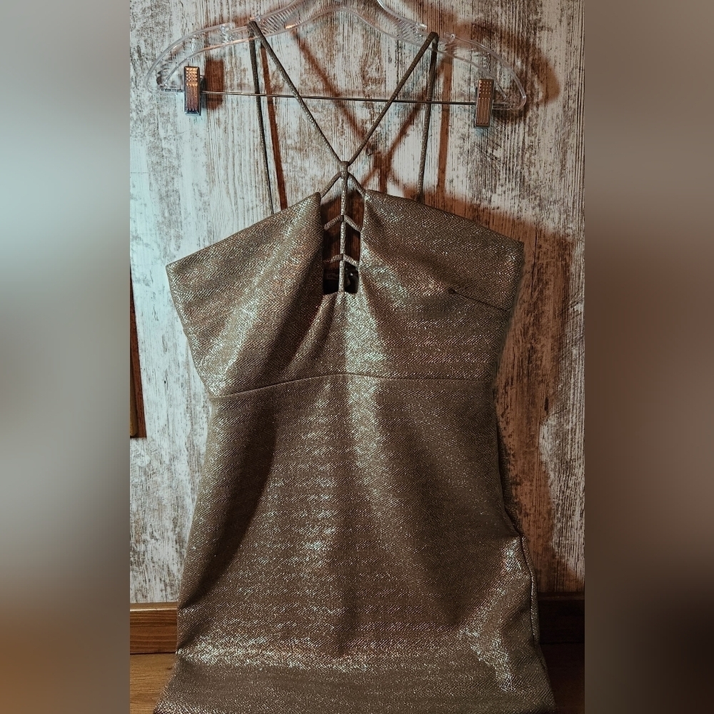 Charlotte Russe Metallic Gold Strappy Mini Dress